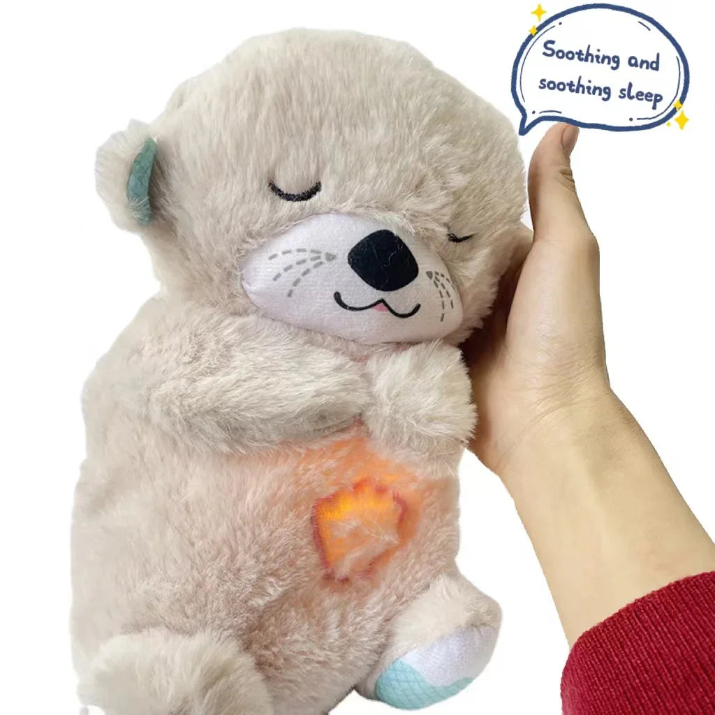 Baby Breathing Bear Baby Soothing Otter Plush Doll Toy Baby Kids Soothing Music Sleeping Companion Sound and Light Doll Toy Gift