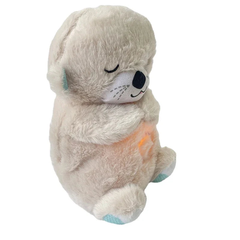 Baby Breathing Bear Baby Soothing Otter Plush Doll Toy Baby Kids Soothing Music Sleeping Companion Sound and Light Doll Toy Gift