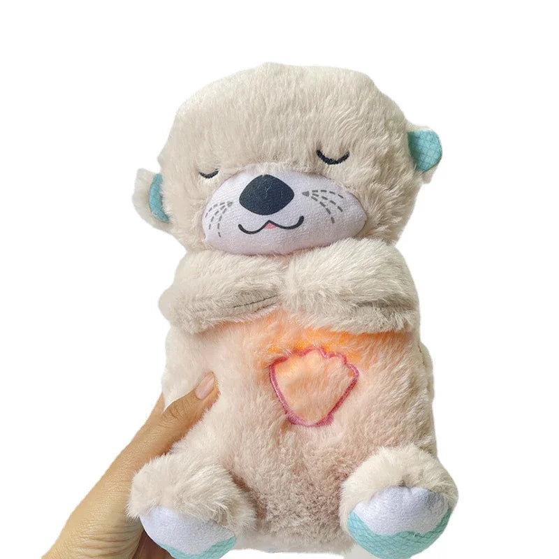 Baby Breathing Bear Baby Soothing Otter Plush Doll Toy Baby Kids Soothing Music Sleeping Companion Sound and Light Doll Toy Gift