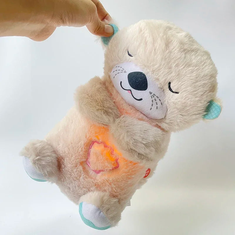 Baby Breathing Bear Baby Soothing Otter Plush Doll Toy Baby Kids Soothing Music Sleeping Companion Sound and Light Doll Toy Gift