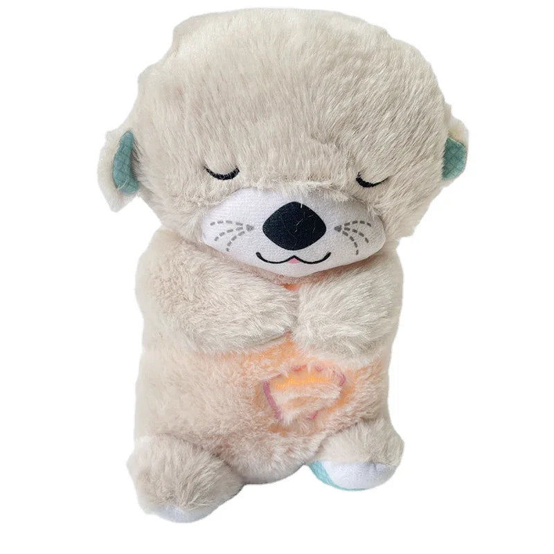 Baby Breathing Bear Baby Soothing Otter Plush Doll Toy Baby Kids Soothing Music Sleeping Companion Sound and Light Doll Toy Gift