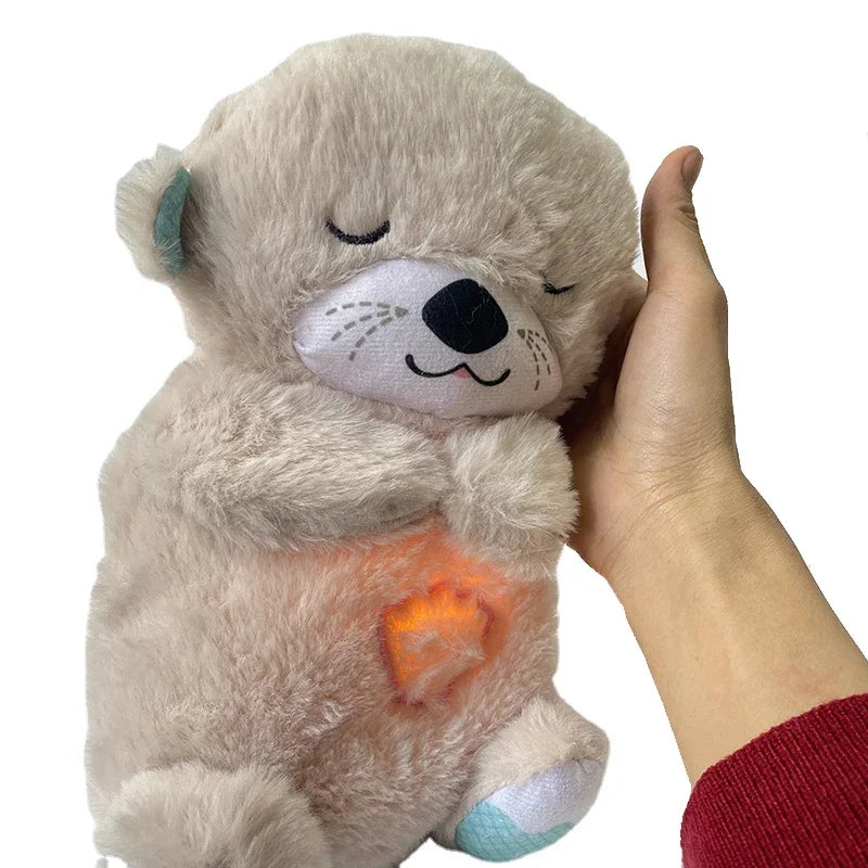 Baby Breathing Bear Baby Soothing Otter Plush Doll Toy Baby Kids Soothing Music Sleeping Companion Sound and Light Doll Toy Gift