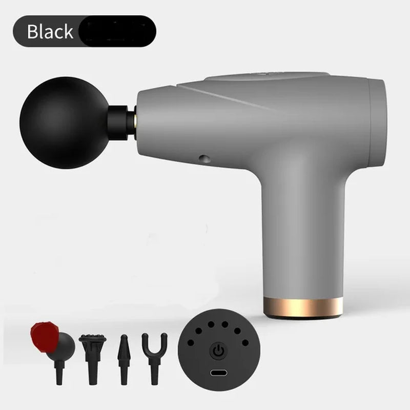 Portable Black 4-Head Mini Fascia Gun for Multi-Stage Muscle Relaxation Massage